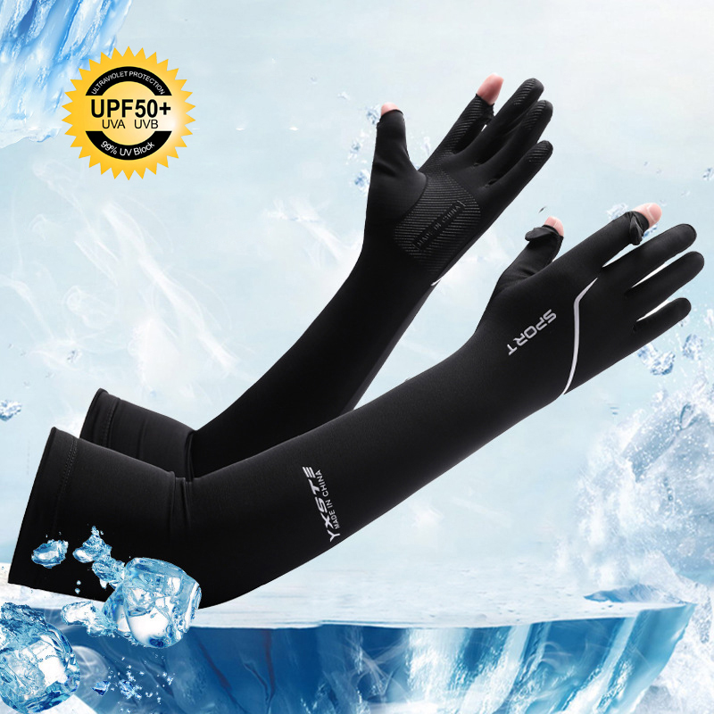 Cycling Glove - 日焼け止めロングアームスリーブ メンズ 夏用フリップトップグローブ 通気性のある夏用アイスシルク ドライビング サイクリング