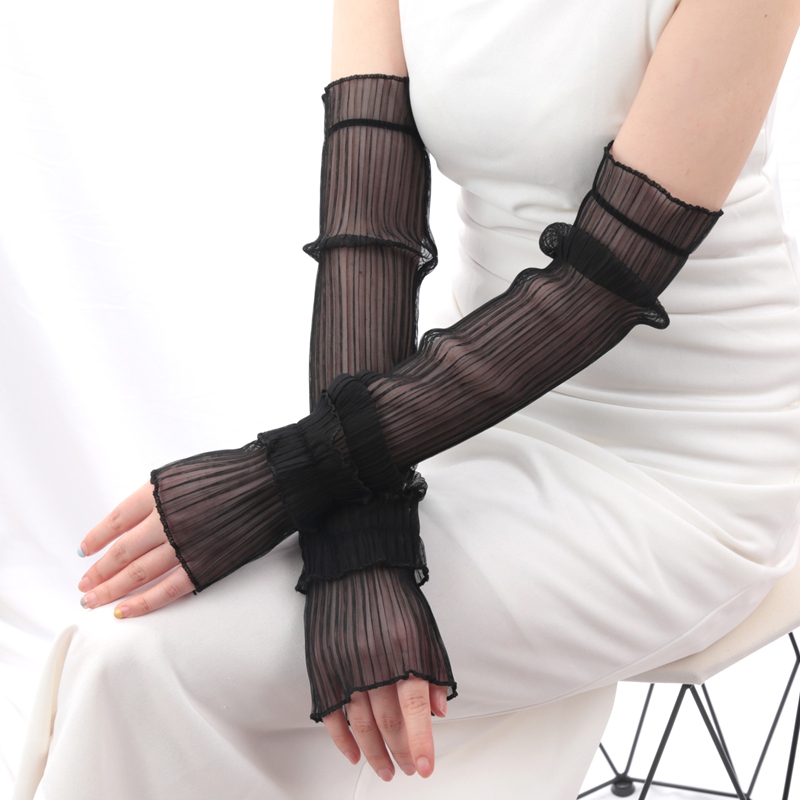 Cycling Glove - 1 ペアアイスシルク長袖日焼け防止アームカバー女性カフクールハンドスリーブ抗 UV サイクリング運転指なし手袋
