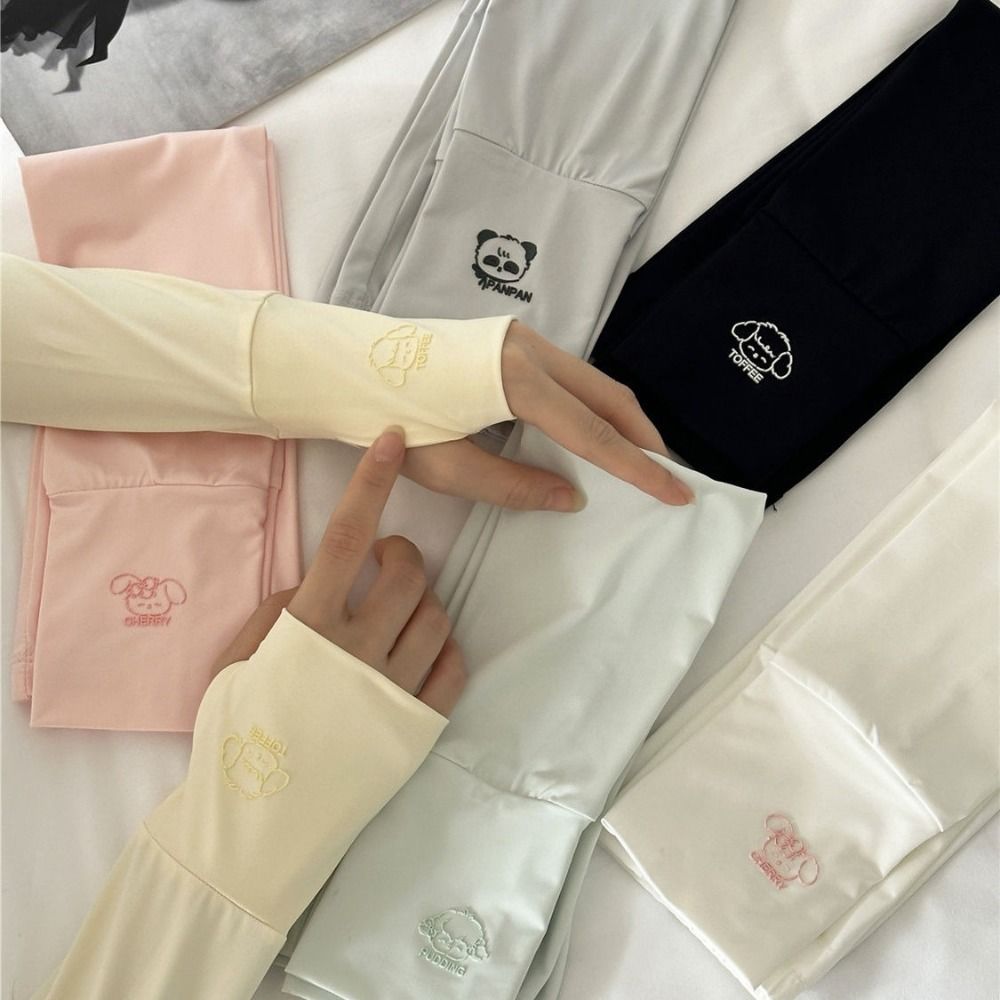 Cycling Glove - かわいい弾性ロングアイスシルクスリーブ漫画動物柄薄型日焼け止めアームカバーUV断熱抗UVサイクリンググローブ運転用