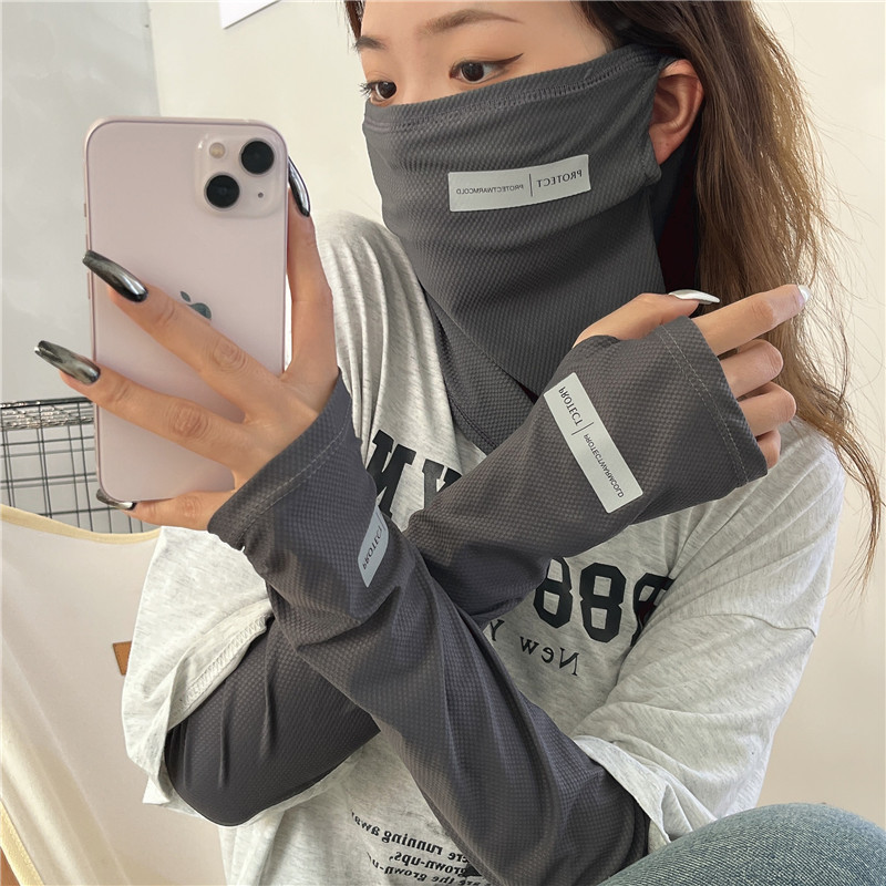 Cycling Glove - Sun UV保護アームスリーブセット、アイスシルクフェイスカバー、通気性日焼け止め、サイクリング用ロンググローブ、冷却マスク、夏、2個