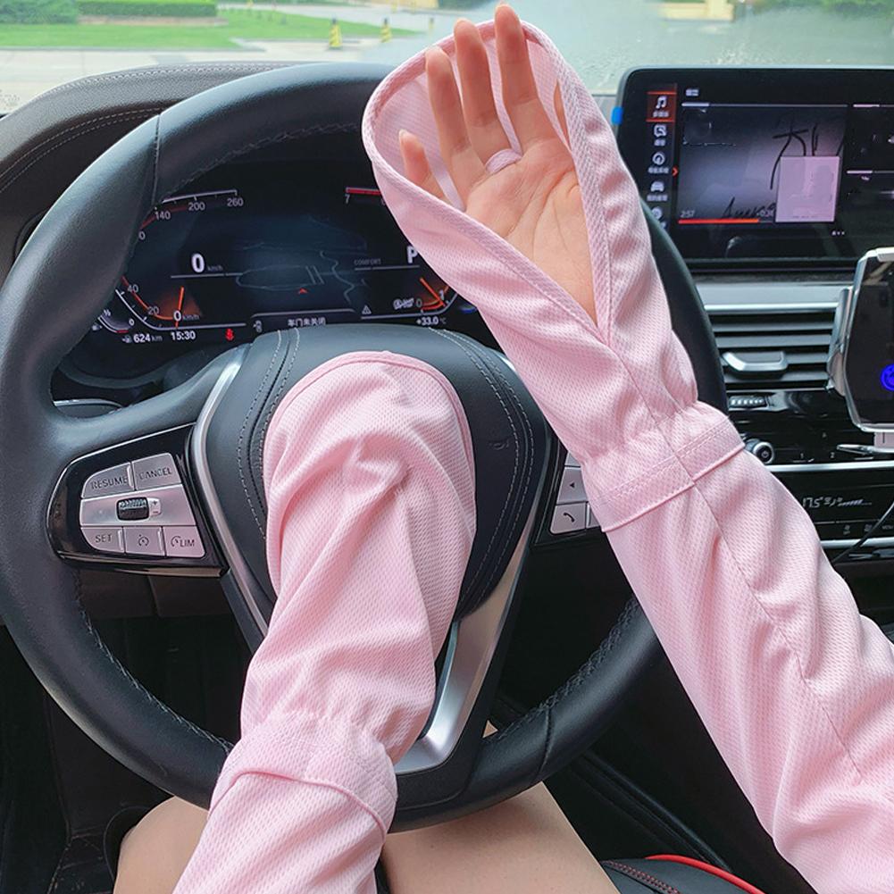 ソリッドカラー大アイスシルク手袋女性運転日焼け止め袖ルーズ通 - Cycling Glove のレビューと価格