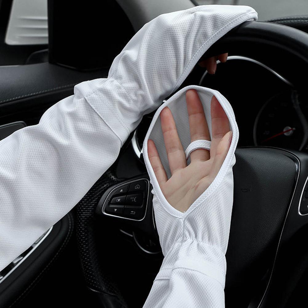 ソリッドカラー大アイスシルク手袋女性運転日焼け止め袖ルーズ通 - Cycling Glove のレビューと価格